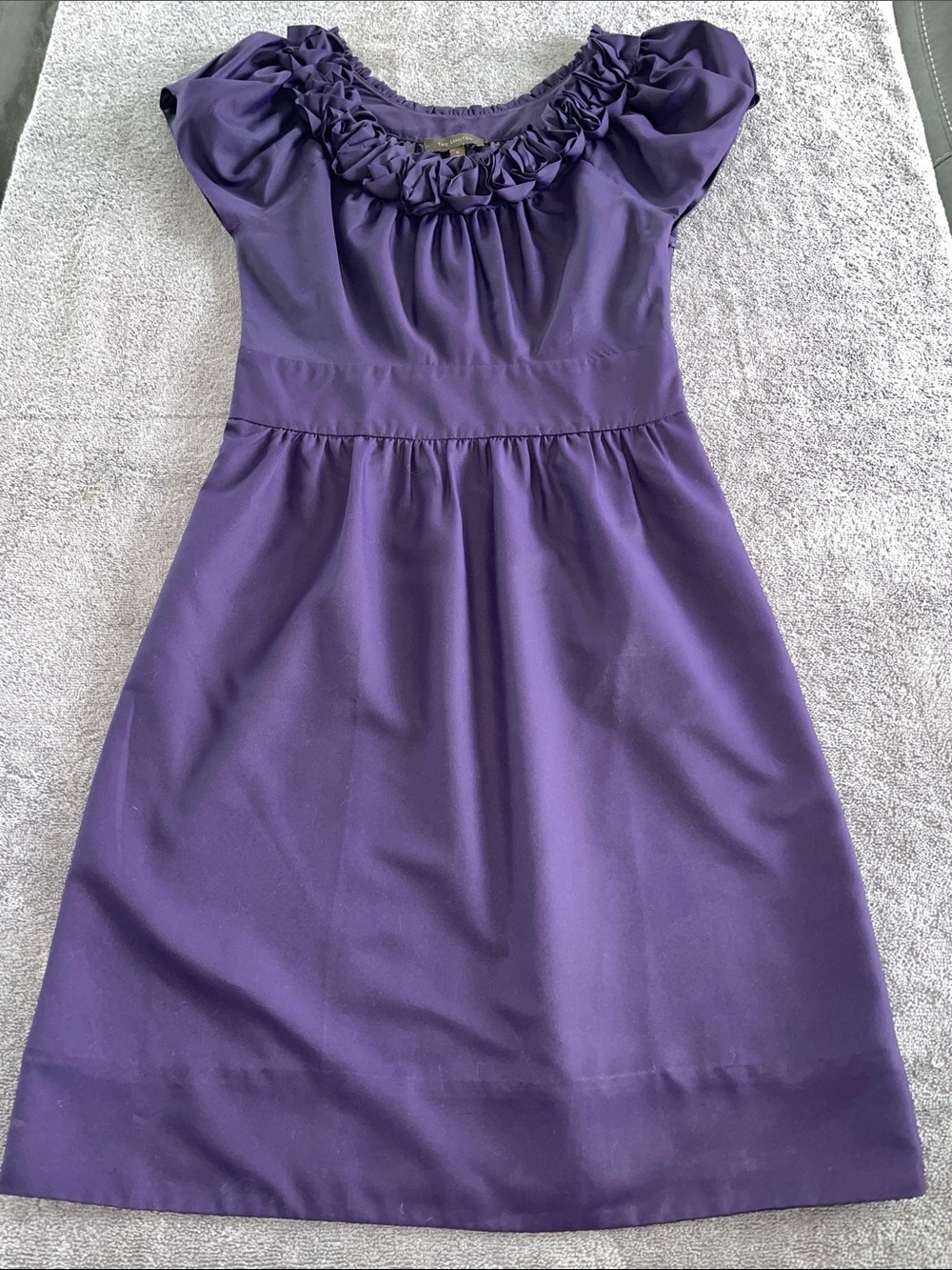 The Limited Lined Deep Purple Ruffle-Neck Midi Dress. Side Zipper. Size 0